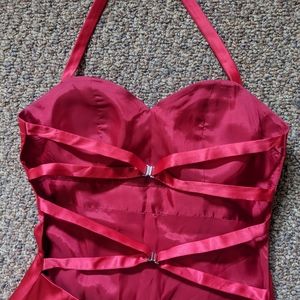 Custom red silk dress